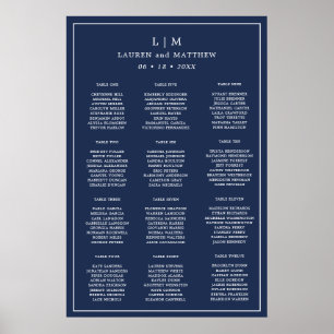 Poster Lauren Navy Blue Monogramme Mariage élégant