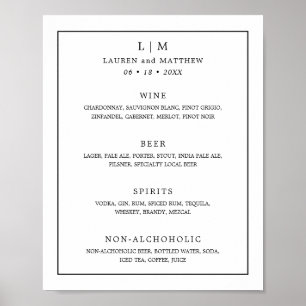 Poster Lauren Noir et Blanc Monogramme Mariage élégant