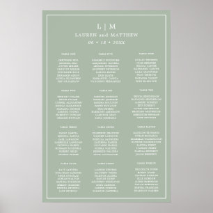 Poster Lauren Sage Green Monogramme Mariage élégant