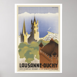 Poster Lausanne Ouchy Suisse ~ Europe Vintage voyage