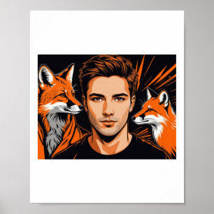Poster L'autocollant Le Jeune Garçon Et Le Renard Orange