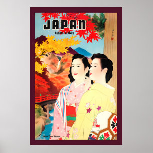 Poster L'automne au Japon Chute d'eau de Kegon Style vint