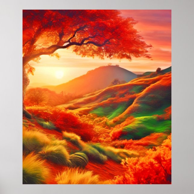 Poster L'automne coucher du soleil Peinture de paysage Ar (Devant)