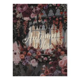 Poster L'automne est ici Floral Fenêtre Typographie Art