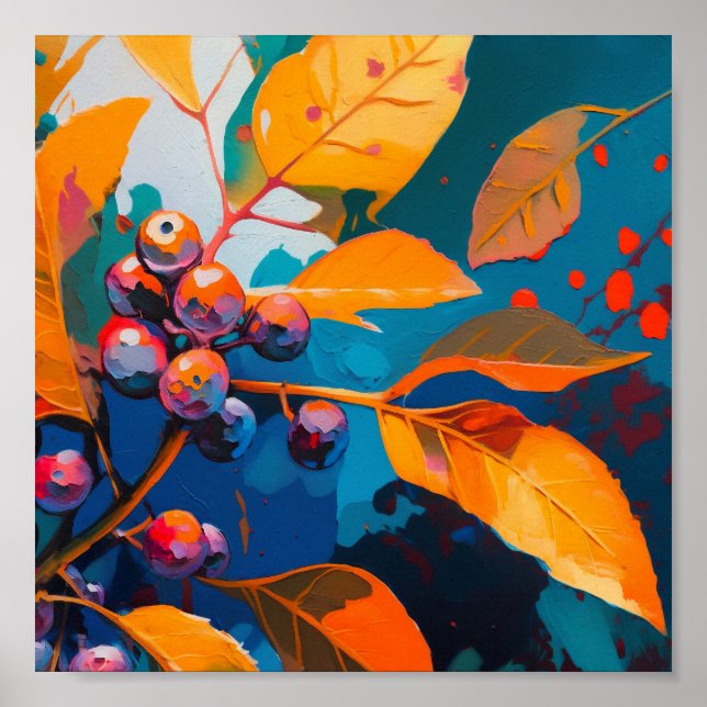 Poster L'automne laisse de l'huile peinte. feuillage d'au (Devant)