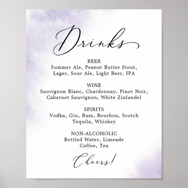 Poster Lavage à l'aquarelle | Panneau de menu de boissons (Devant)