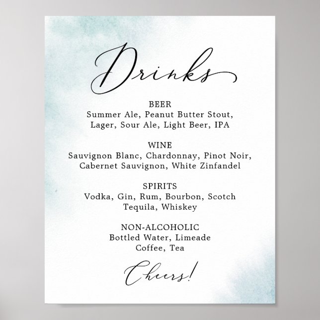 Poster Lavage Aquarelle | Panneau de Menu de Boissons de  (Devant)