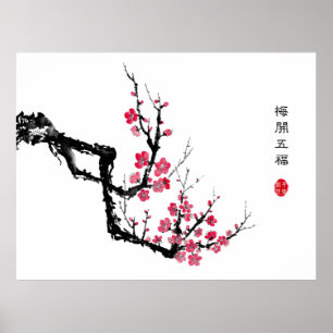 Poster Lavage Oriental Encre Peinture Plum Blossom