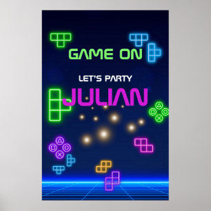 Poster Lavande, bleu vert et violet gamer 24" x 36" pos