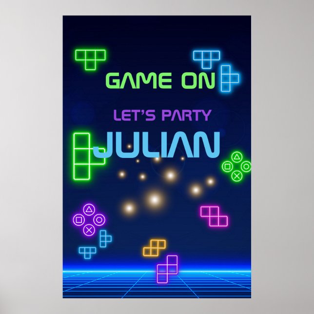 Poster Lavande, bleu vert et violet gamer 24" x 36" pos (Devant)