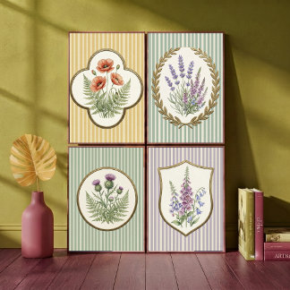 Poster Lavande botanique vintage et fleurs Vert sauge