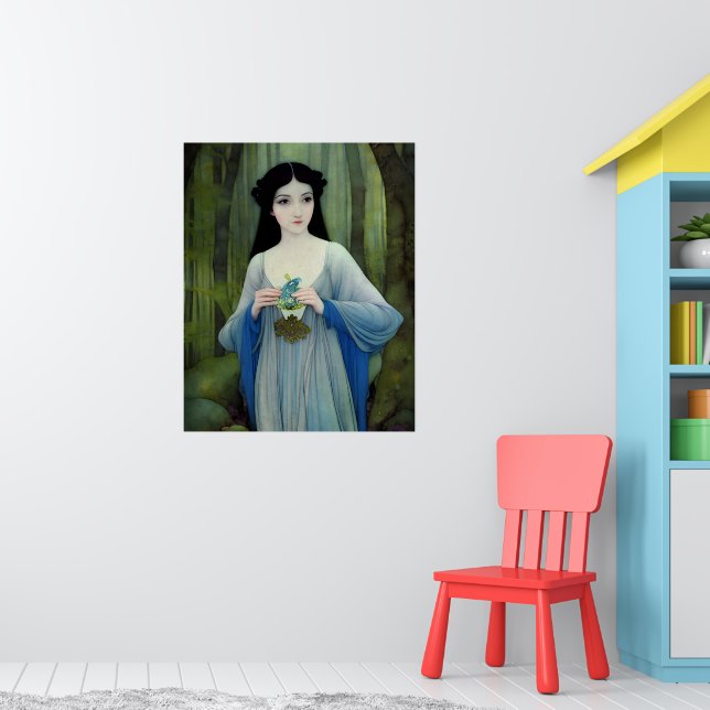 Poster Lave-encre illustration de la belle femme à Woods (Pépinière 1)