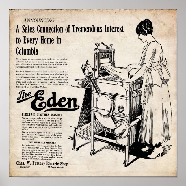 Poster Lave-linge électrique vintage Eden (Devant)