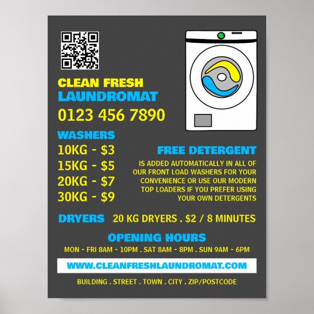 Poster Lave-linge, Lave-linge, Service de nettoyage (Devant)