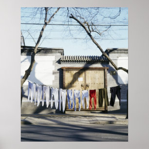 Poster Lave-linge séchant sur les lignes de linge