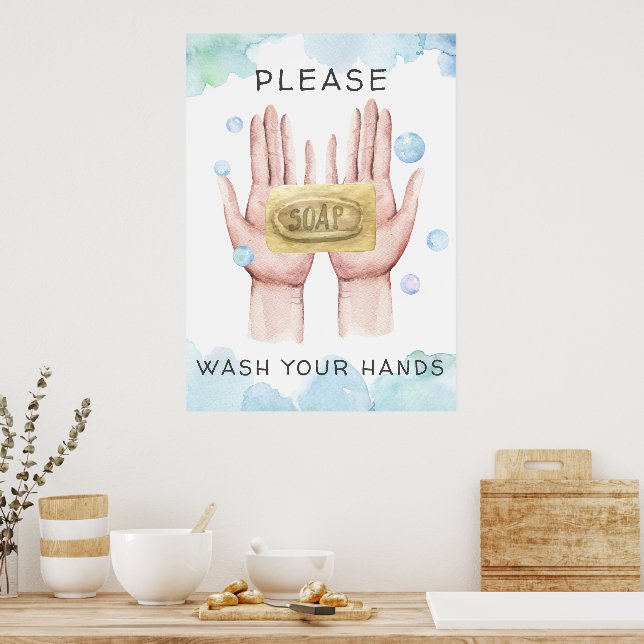 Poster Lave-toi les mains | Illustration aquarelle (Cuisine)