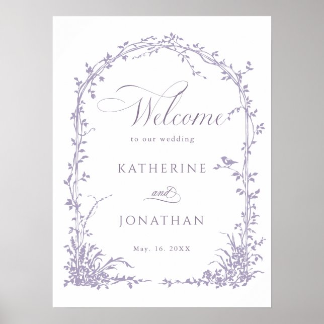 Poster Lavender Botanical Arch Garden Wedding Welcome (Devant)