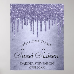 Poster Lavender Drip Sweet 16 Party   Purple Chic Script