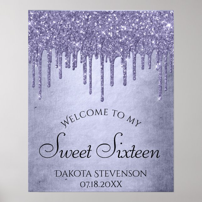 Poster Lavender Drip Sweet 16 Party | Purple Chic Script (Devant)