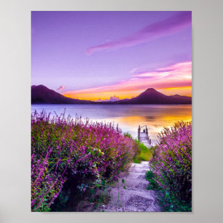 Poster Lavender Field Sunset Sunrise Paysage paysage