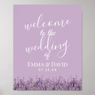 Poster Lavender Floral Élégant Purple Mariage Bienvenue