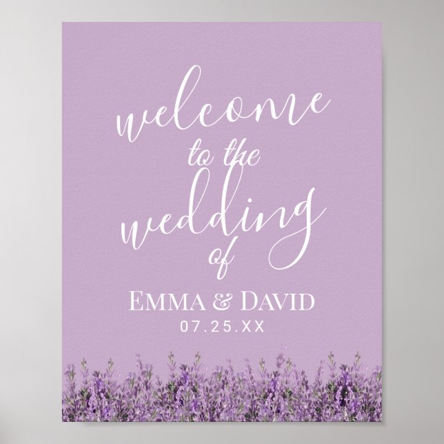 Poster Lavender Floral Élégant Purple Mariage Bienvenue (Devant)