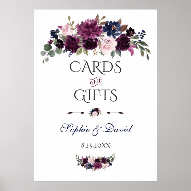 Poster Lavender Navy Blue Floral Cartes & Cadeaux Mariage (Devant)