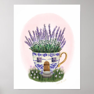 Poster Lavender Teacup Cottage Art Imprimer