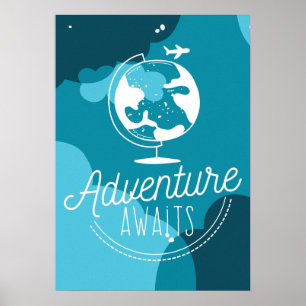 Poster L'aventure attend l'affiche bleue pour enfants