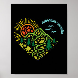 Poster L'aventure Attend Montagnes Soleil Camping Randonn