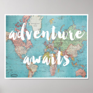 Poster L'aventure attend sur l'affiche vintage de carte