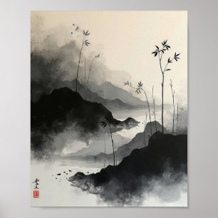 Poster Laver l'encre Abstraite murale avec des traits Sum