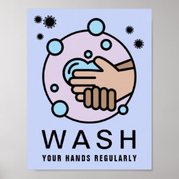 Poster Lavez vos mains régulièrement Icône de virus