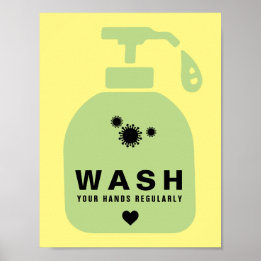 Poster Lavez vos mains régulièrement Icône de virus