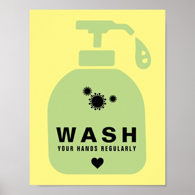 Poster Lavez vos mains régulièrement Icône de virus (Devant)