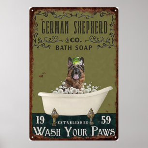 Poster Lavez votre patte German Shepherd vintage
