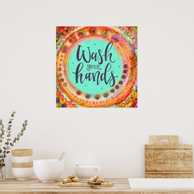 Poster Lavez-Vous Les Mains Amusants Joli École Inspirivé (Cuisine)