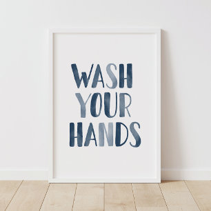 Poster Lavez-vous les mains Marine Blue Kids Salle de bai