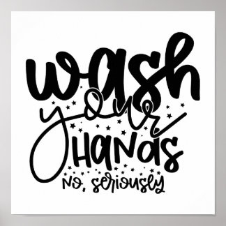 Poster Lavez-vous les mains Salle de bain Humour mur Art