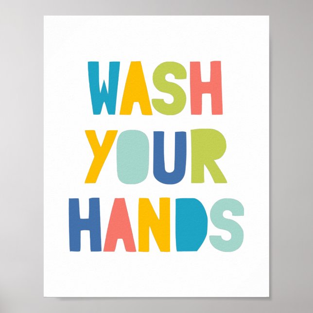 Poster Lavez-Vous Les Mains, Salle De Bains Pour Enfants  (Devant)
