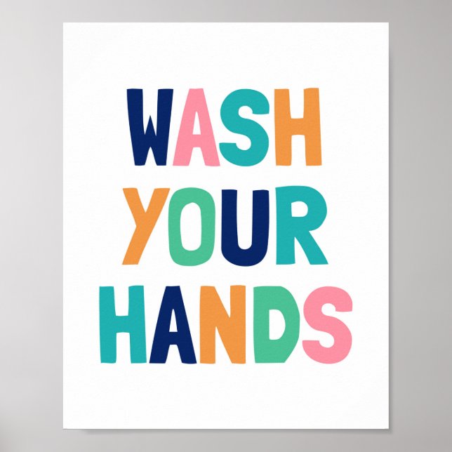 Poster Lavez-Vous Les Mains, Salle De Bains Pour Enfants  (Devant)