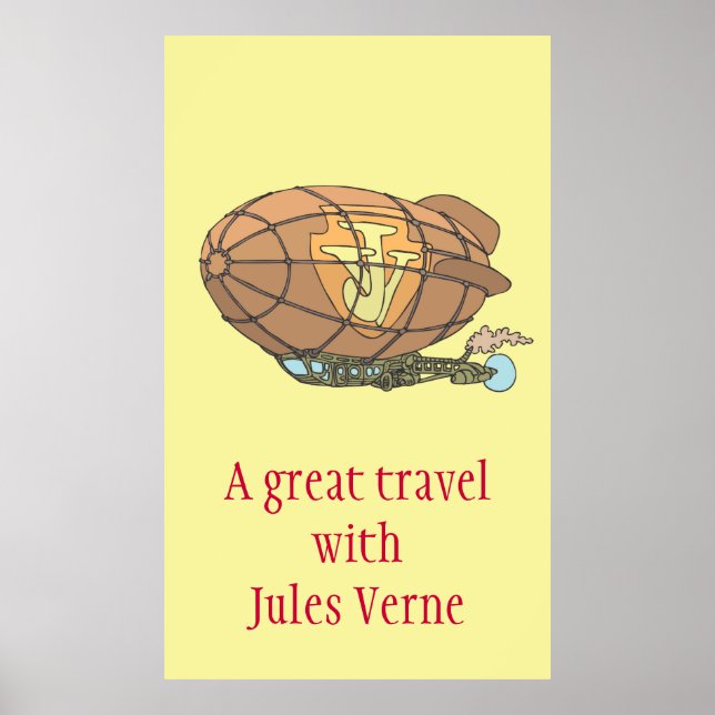 Poster L'avion "steampunk" Jules Verne (Devant)
