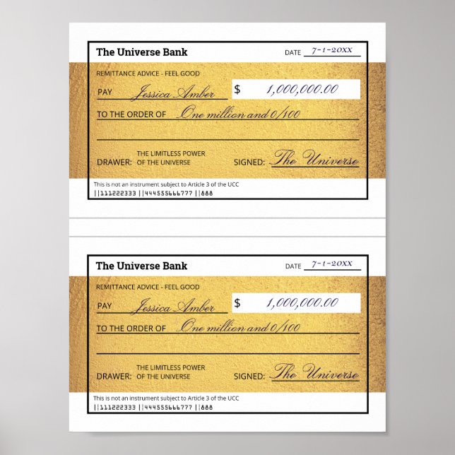 Poster Law of Attraction Blank Printable Gold Check  (Devant)