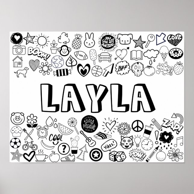 Poster 'LAYLA' Color-it-Yourself Outline Design (Devant)
