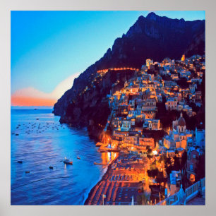Poster ldp POSITANO Côte Amalfi - coucher de soleil pris