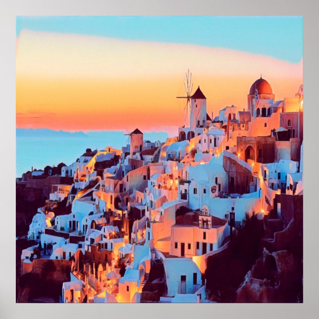 Poster ldp SANTORINI - panorama - par nuit (Devant)