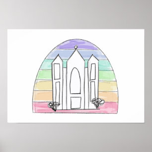Poster LDS Salt Lake City Temple arc-en-ciel couchant mor