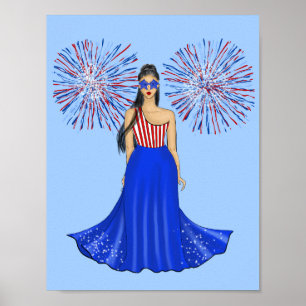 Poster Le 4 juillet avec Illustration de mode Fireworks