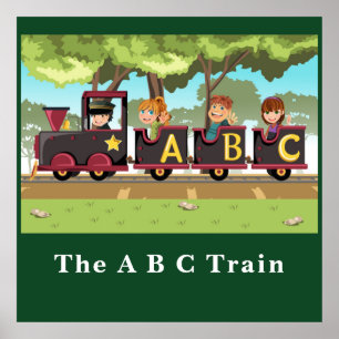 Poster Le A B C Train Green Yellow Brown Wheels