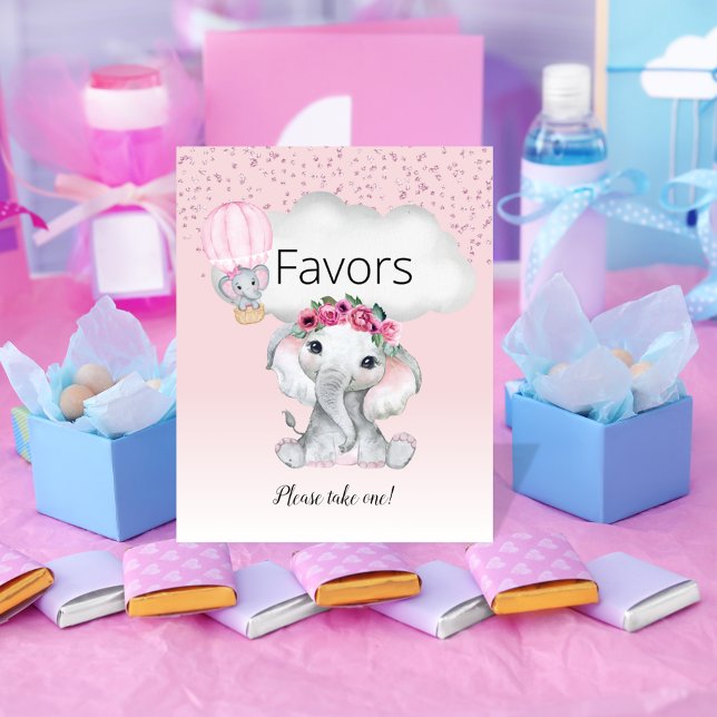 Poster Le Baby shower de ballon éléphant à air chaud favo (Créateur téléchargé)